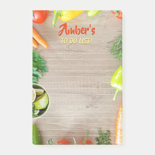 Bloco De Notas DIY Name, To Do List, Veggies on Wood Photo (Frente)