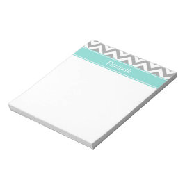 Bloco De Notas Dk Cinza Branco LG Chevron Turquesa Nome Monograma