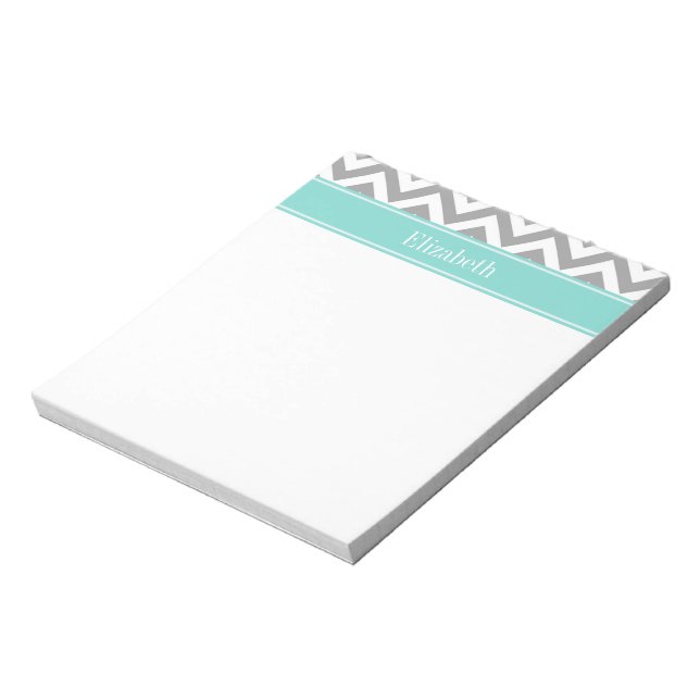 Bloco De Notas Dk Cinza Branco LG Chevron Turquesa Nome Monograma (Invertido)