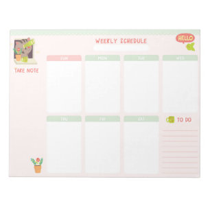 Bloco de notas do calendário semanal 8.5x11