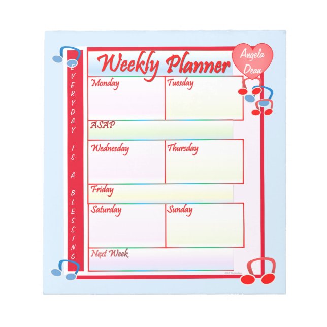 Bloco de Notas do Melody Weekly Planner Personaliz (Frente)