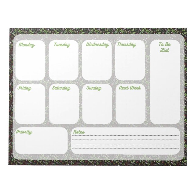 Bloco de Notas do Planejador Semanal (Frente)