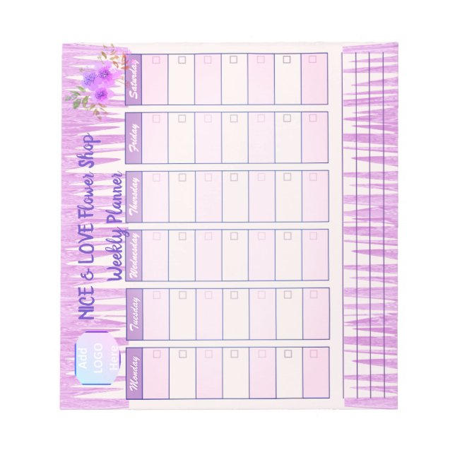 Bloco de Notas do Planejador Semanal Púrpura Rosa  (Frente)