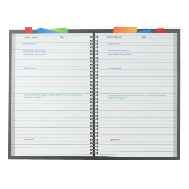 Bloco de notas do professor para acompanhar alunos (Frente)