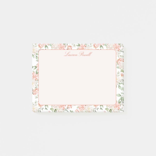 Bloco De Notas Doce Rosa botânico romântico Floral Personalizado (Frente)