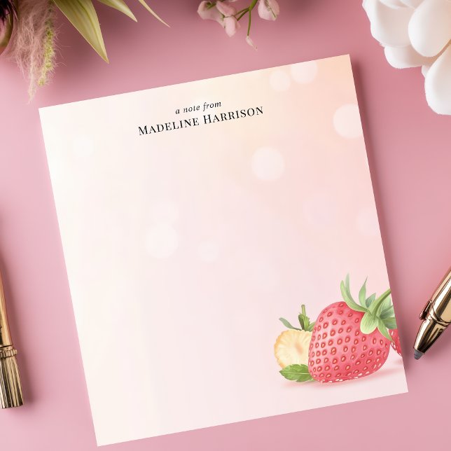 Bloco De Notas Doce Verão de Morango Fruta Nome Personalizado (Criador carregado)