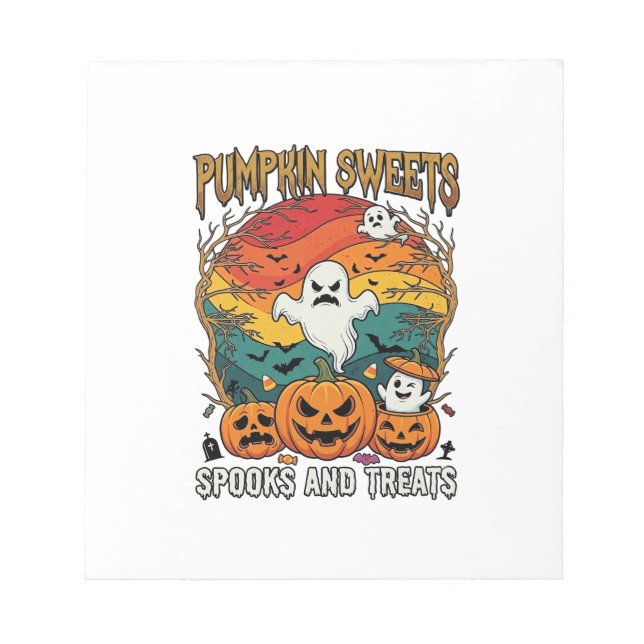 Bloco De Notas Doces de Abóbora Espantalhos Guloseimas Halloween  (Frente)