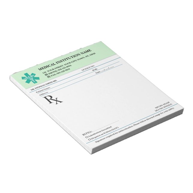 Bloco De Notas Doctor Prescription Medical RX Pad – Mint Green (Inclinado)