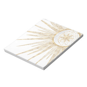 Bloco De Notas Dodles Dourados Elegantes Sun Moon Mandala Design