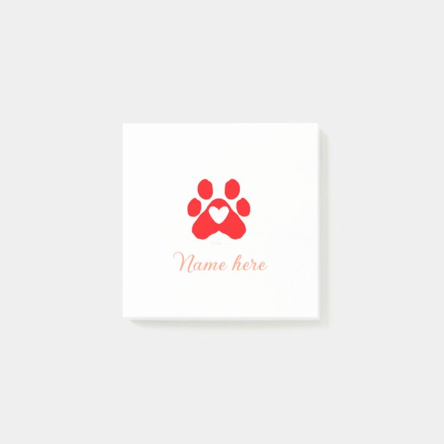 Bloco De Notas Dog paw red heart pet add name text animal paw  (Frente)