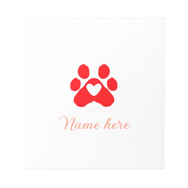 Bloco De Notas Dog paw red heart pet add name text animal paw  (Frente)