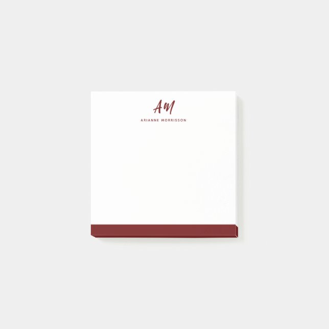 Bloco De Notas Dois Monogramas Maroon Red Casual Nome (Frente)