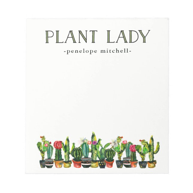 Bloco De Notas Dona de Plantas Moderna e Divertida com Cacto (Frente)