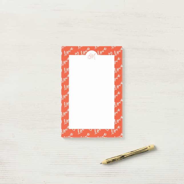Bloco De Notas Doodle de Amor e Coração com Monograma (Na mesa)