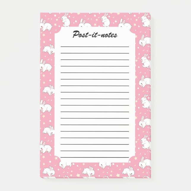 Bloco De Notas Doodle de coelho kawaii rosa fofo (Frente)