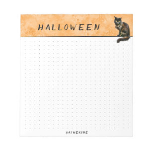 Bloco De Notas Dotado Grunge Laranja de Gato Preto do Halloween