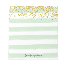 Bloco De Notas Dourada Confetti Personalize Moderna Greve Verde d