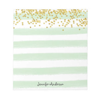 Bloco De Notas Dourada Confetti Personalize Moderna Greve Verde d
