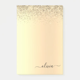 Bloco De Notas Dourada Glitter Girly Luxury Moderno Monograma Nom