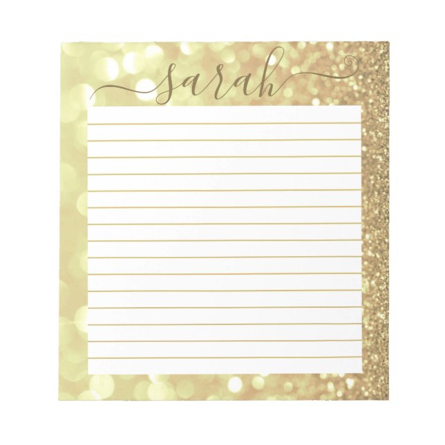 Bloco De Notas Dourada Glitter Vinculada Personalizada (Frente)