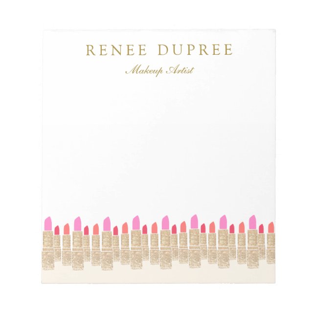 Bloco De Notas Dourada Sequin Lipstick Makeup Artista Beauty Salo (Frente)