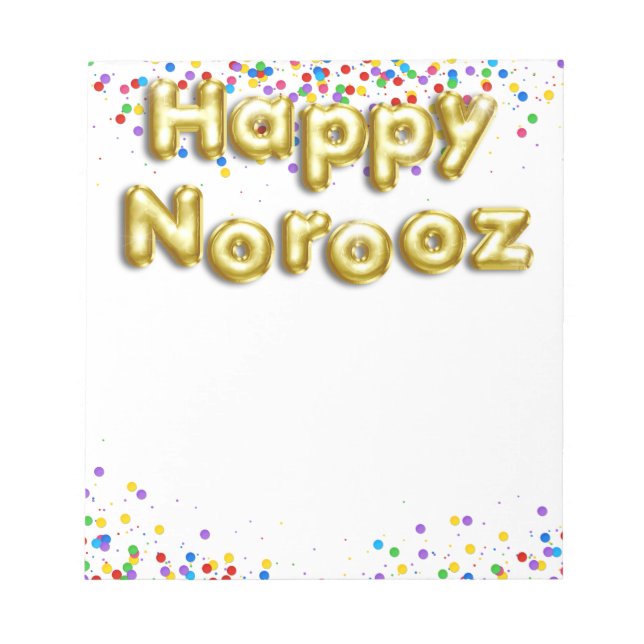 Bloco De Notas Dourado Balão Feliz Noroz Ano Novo Persa (Frente)