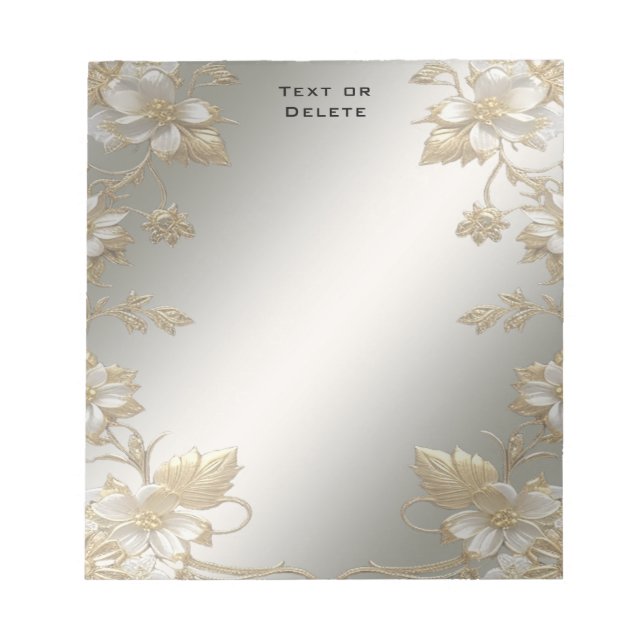 Bloco de notas Dourado branco Floral (Frente)