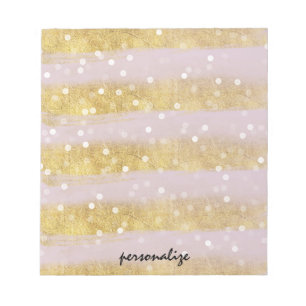 Bloco De Notas Dourado e rosa Stripes Bokeh Confetti