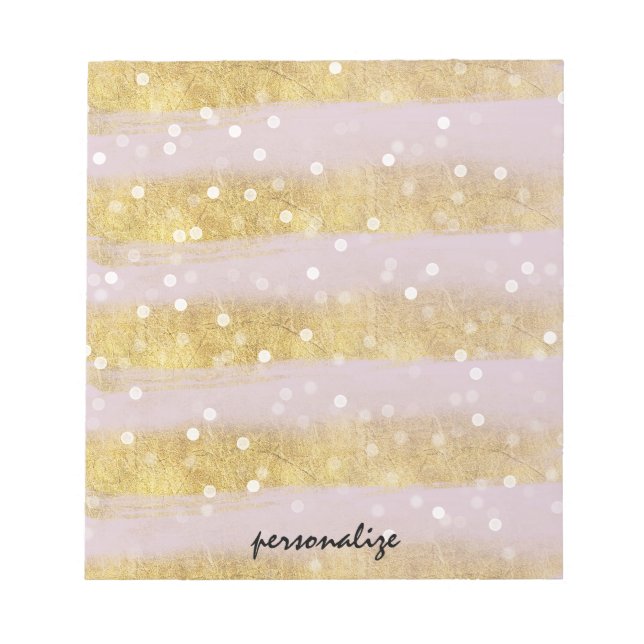 Bloco De Notas Dourado e rosa Stripes Bokeh Confetti (Frente)