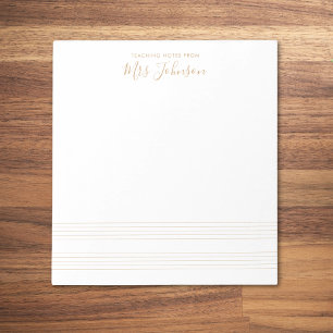 Bloco De Notas Dourado Music Stave Teacher Notes Elegante