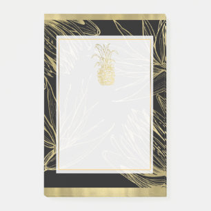 Bloco De Notas Dourado & Preto Tropical Abacaxi Botânico Floral