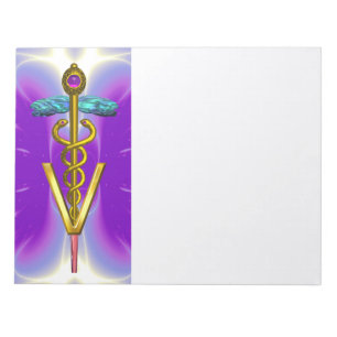 Bloco De Notas DOURADO SÍMBOLO VETERINÁRIO CADUCEUS, Violeta Ro