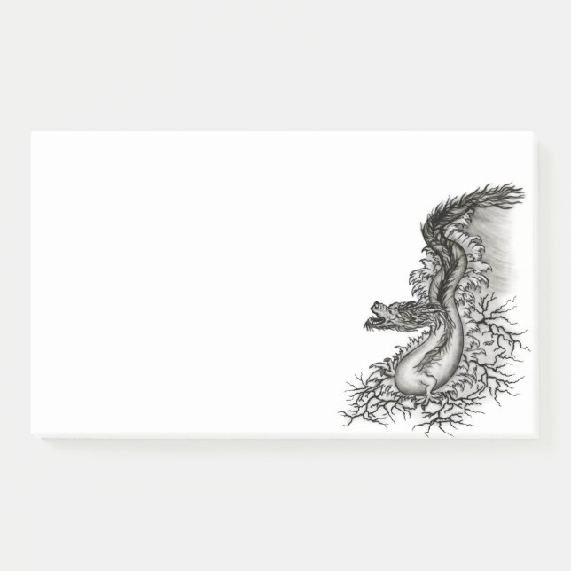 Bloco De Notas Dragão chinês, Design preto e branco em tatuostilo (Frente)