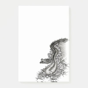 Bloco De Notas Dragão chinês, Design preto e branco em tatuostilo