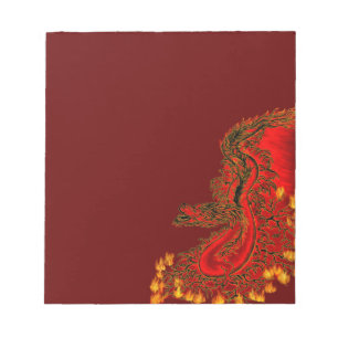 Bloco De Notas Dragão da China design vermelho e dourado