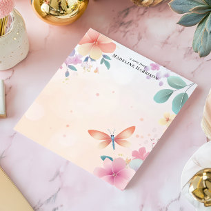 Bloco De Notas Dragão Libélula Jardim Floral Personalizado Nome