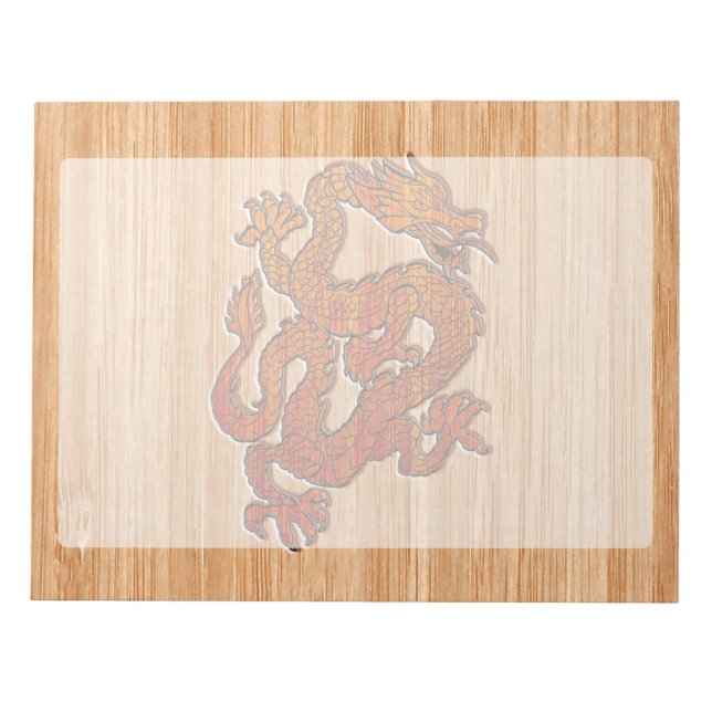 Bloco De Notas Dragão Oriental Vermelho em estilo de Bambu (Frente)
