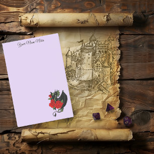 Bloco De Notas Dragão Preto Místico Rosas Vermelhas Lavanda Gótic