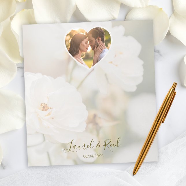Bloco De Notas Dreamy White Rose And Heart Photo Template Wedding (Criador carregado)