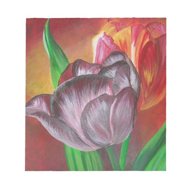 Bloco De Notas Duas Tulipas Contra Fundo Vermelho (Frente)
