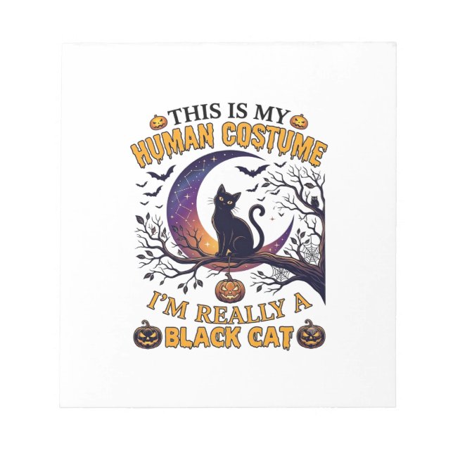 Bloco De Notas É Fantasia Humana Gato Preto Halloween Lua_1 (Frente)