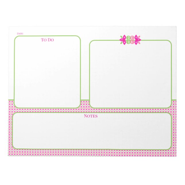 Bloco de Notas e Planeador Floral Rosa e Verde (Frente)