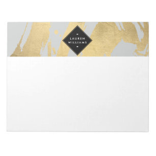 Bloco De Notas Edgy Faux Dourados Brushstrokes em Cinzas
