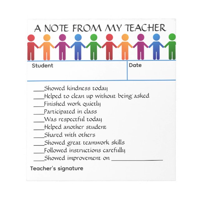 Bloco De Notas Editable Positive Note From My Teacher (Frente)