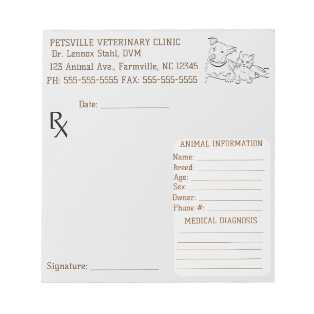 Bloco De Notas Editable Veterinary Dog and Cat Prescription  (Frente)