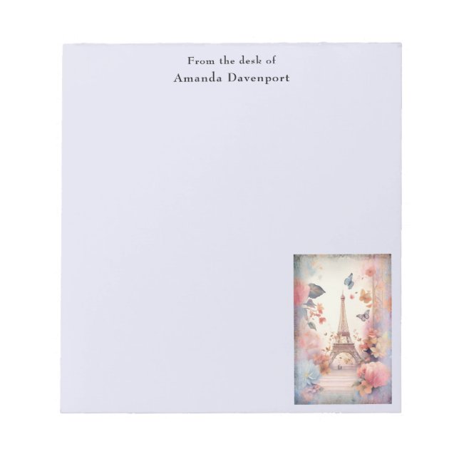 Bloco De Notas Eiffel Tower Butterflies and Flowers (Frente)