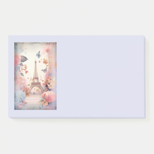Bloco De Notas Eiffel Tower Butterflies and Flowers (Frente)