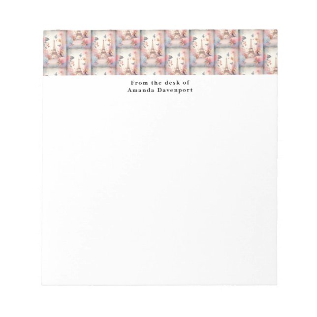 Bloco De Notas Eiffel Tower Butterflies and Flowers Pattern (Frente)