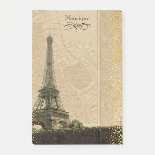 Bloco De Notas Eiffel Tower Paris Vintage Map Dourado Monograma 4