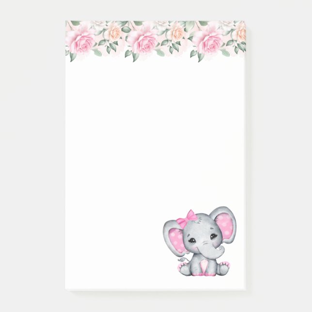 Bloco De Notas Elefante-bebê rosa-claro com orelhas-Bolinhas (Frente)